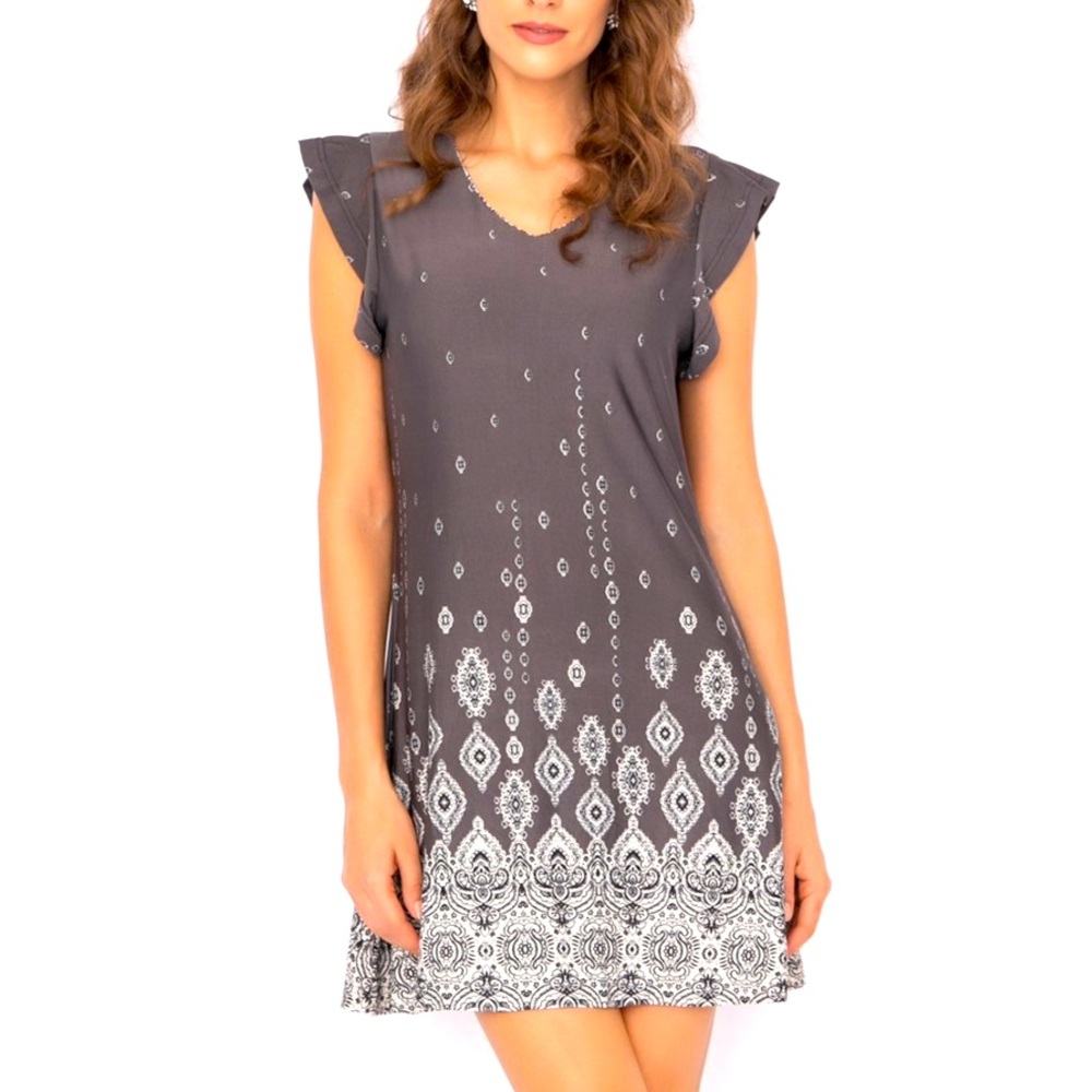 Beyond This Plane Women’s Flutter Sleeve Dress Gray